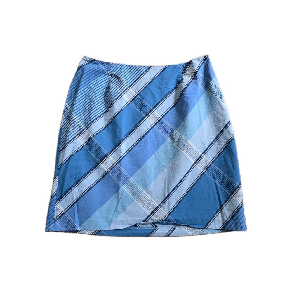 Vintage Y2K Venezia Plaid Mini Skirt Womens 14 Baby Blue Preppy 2000s Stretch
